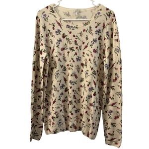 Joie Womens Sweater Cream Floral Print Long Sleeve Cashmere Knit Size L Cottage